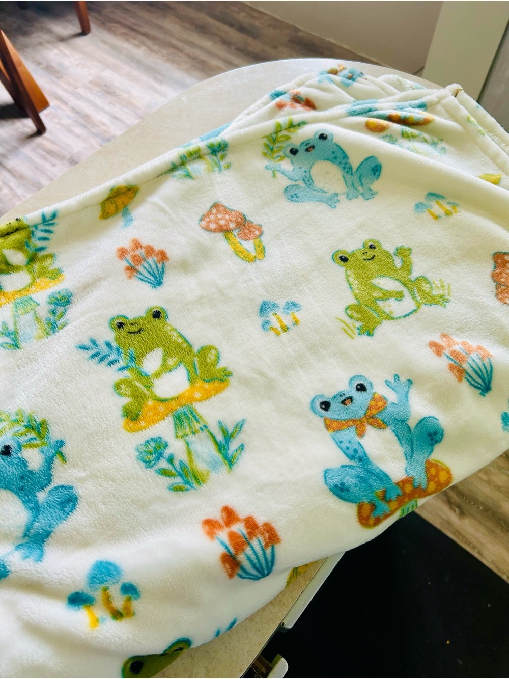Adorable Frog and Mushroom Print Plush Blanket